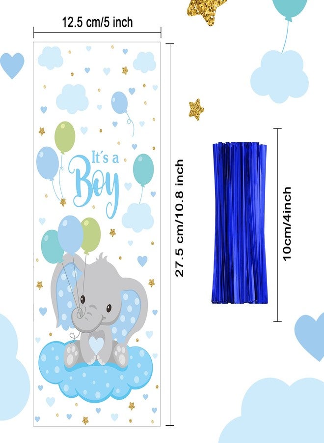 مارسبارك أكياس هدايا بلاستيكية شفافة من مارسبارك، 100 قطعة، لحفلات استقبال المولود، أكياس حلوى لطيفة، هدايا لحفلات استقبال المولود، أكياس بلاستيكية لتخزين الهدايا، مع 100 رباط ملتوي، لوازم حفلات أعياد الميلاد (أزرق) - Image 2